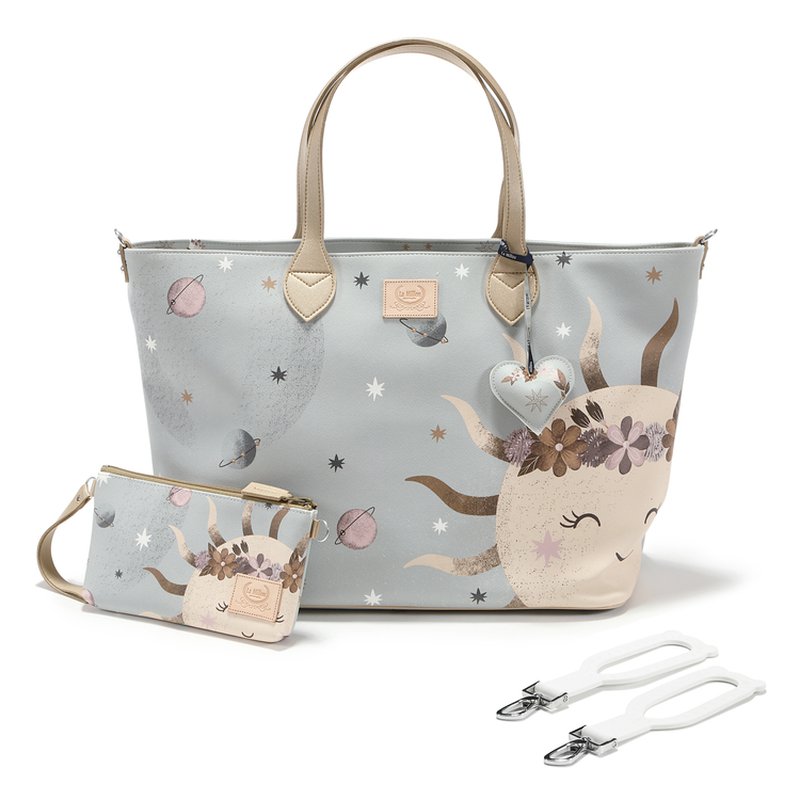 LA MILLOU - FEERIA PREMIUM ZIP - TORBA LARGE Z SASZETKĄ - BY WHATANNAWEARS - FLY ME TO THE MOON GREY