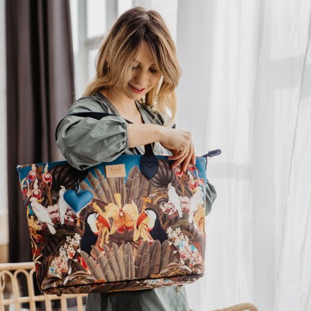 LA MILLOU - FEERIA PREMIUM ZIP - TORBA LARGE Z SASZETKĄ - BY WHATANNAWEARS - FLY ME TO THE MOON GREY