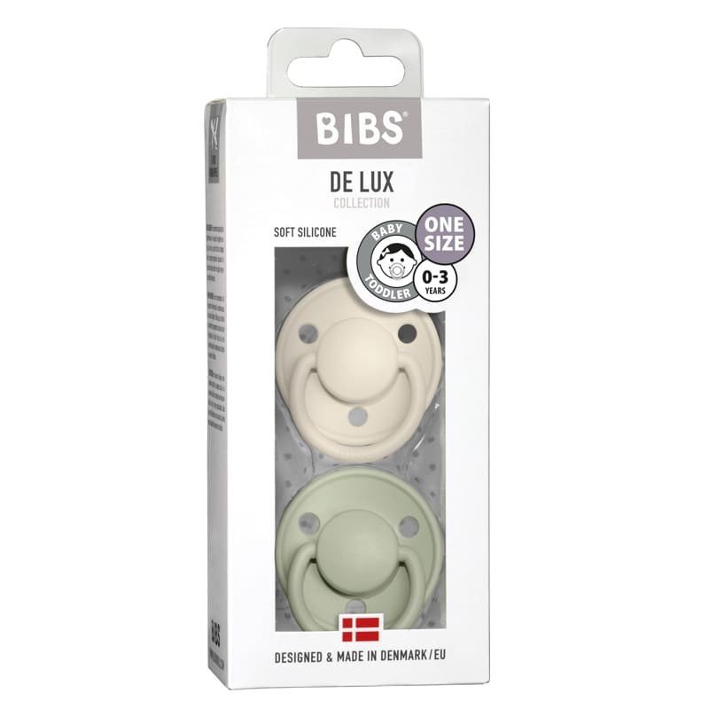 BIBS DE LUX ONE SIZE 2- PACK IVORY & SAGE Smoczek uspokajający silikonowy