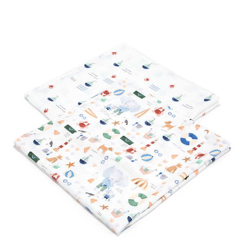 LA MILLOU - 2 PACK PIELUSZKA 100% BAMBOO MUŚLIN - FRENCH RIVIERA BOY & RIVIERA WAVES