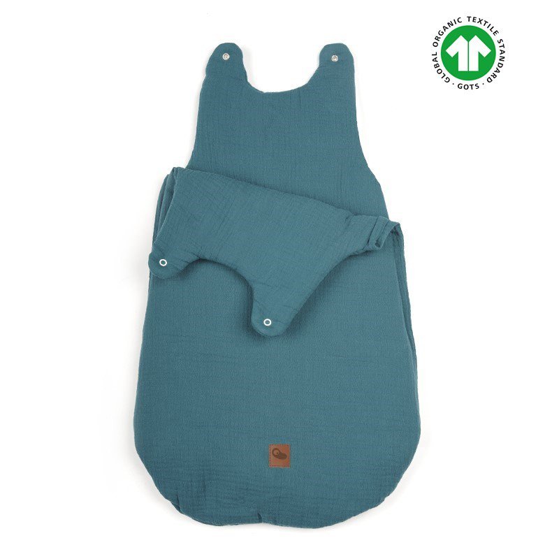 Hi Little One - śpiworek z organicznej BIO bawełny oddychającej GOTS NEWBORN SLEEPBAG  EMERALD muslin cotton TOG 3,5 wiek 0 m+