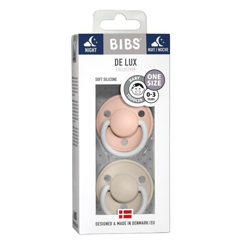 BIBS DE LUX ONE SIZE 2- PACK BLUSH NIGHT & VANILLA NIGHT Smoczek uspokajający silikonowy