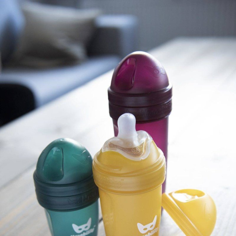 Herobility - butelka antykolkowa Herobottle 340 ml, musztardowa + smoczek L (4 m+)