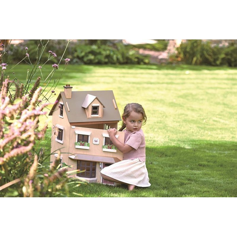 Drewniany trzypiętrowy domek dla lalek z wyposażeniem, Tender Leaf Toys tender leaf toys