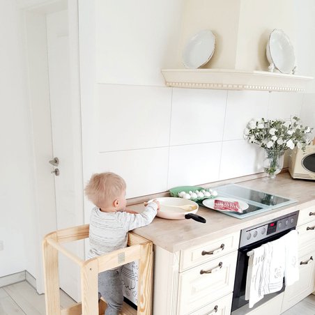 MeowBaby® Kitchen Helper z Tablicą Pomocnik Kuchenny dla Dziecka, Naturalne drewno