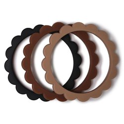Mushie - 3 gryzaki silikonowe bransoletki FLOWER Black/Caramel/Natural mushie