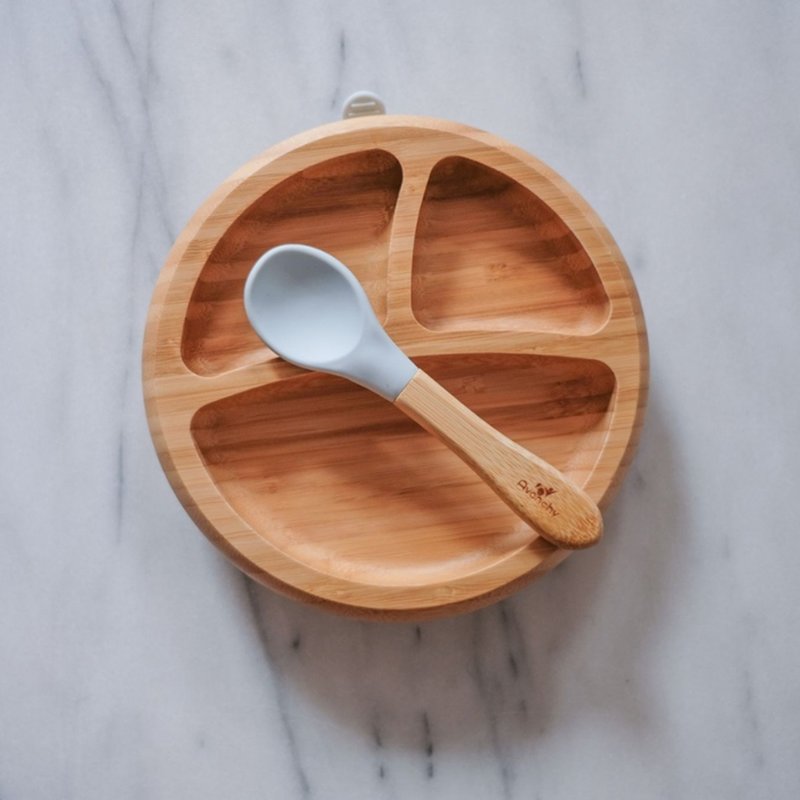 Avanchy Baby Bambusowy Talerz z Przyssawką i Przegródkami White