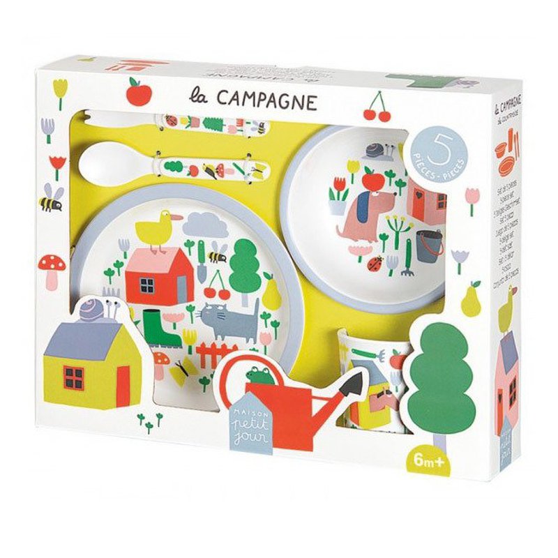 Zestaw naczyń i sztućców dla dziecka, 5 el., Wiejska Sielanka | Maison Petit Jour®