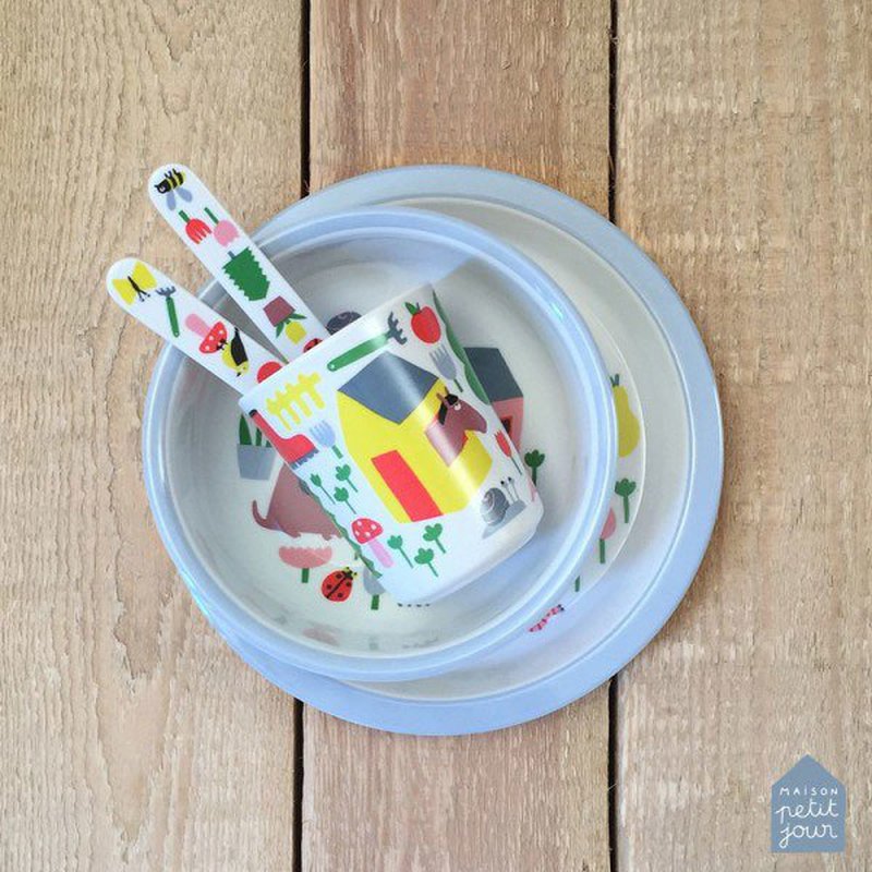 Zestaw naczyń i sztućców dla dziecka, 5 el., Wiejska Sielanka | Maison Petit Jour®