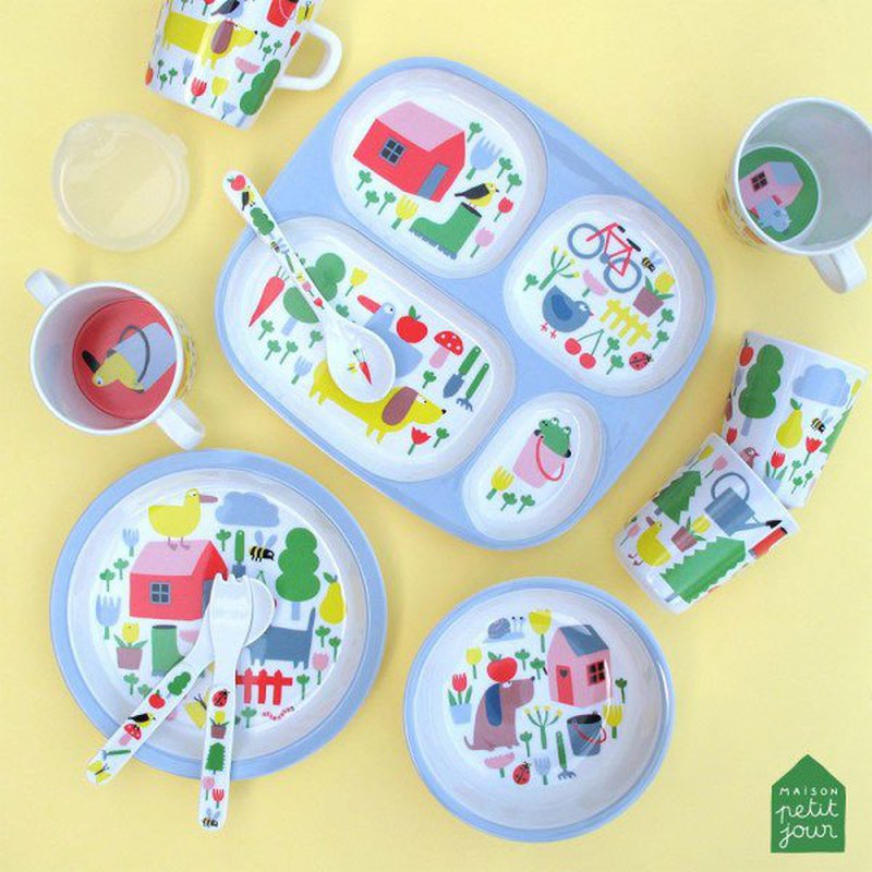 Zestaw naczyń i sztućców dla dziecka, 5 el., Wiejska Sielanka | Maison Petit Jour®