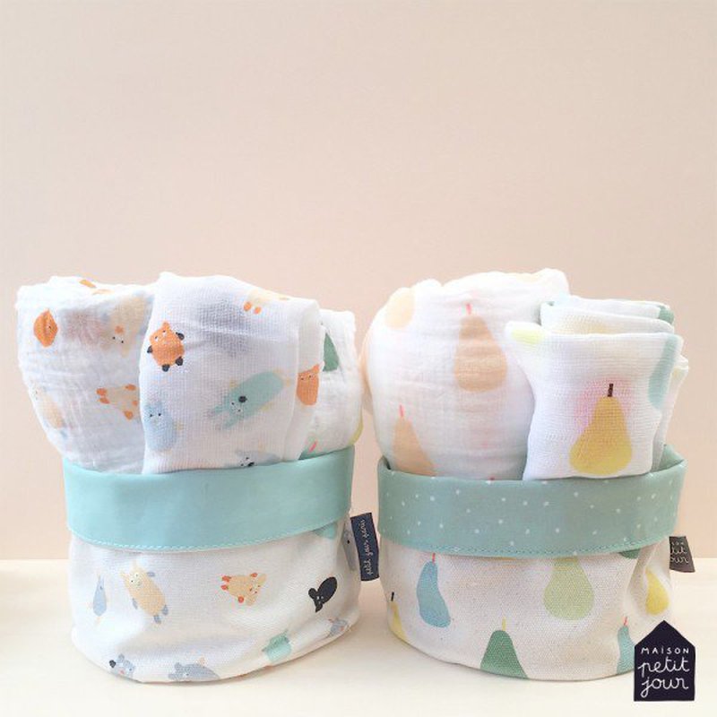 Muślinowy, mały otulacz dla niemowlaka, Doudous, Puchaci Przyjaciele | Maison Petit Jour®