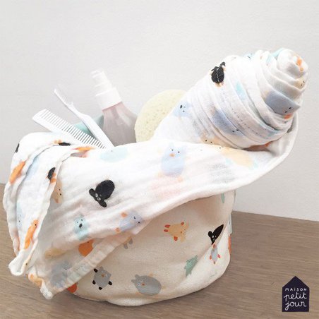 Muślinowy, mały otulacz dla niemowlaka, Doudous, Puchaci Przyjaciele | Maison Petit Jour®