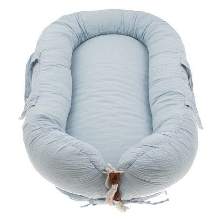 Hi Little One - Kokon gniazdko dla Noworodka z oddychającego muślinu NEWBORN NEST BABY BLUE