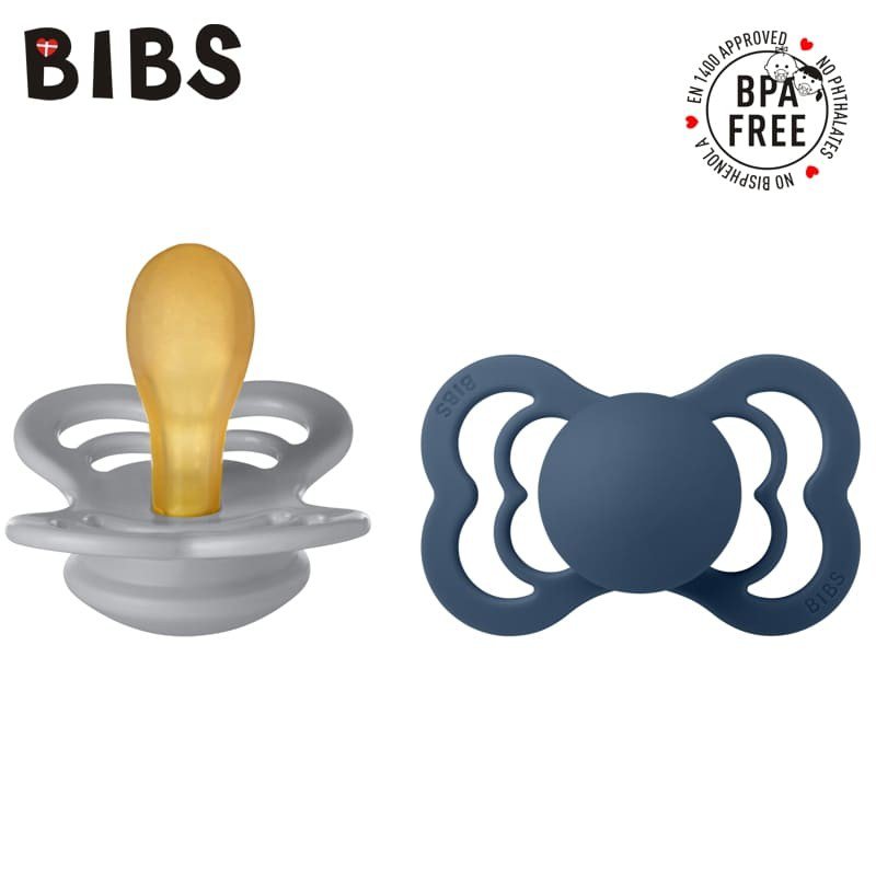 BIBS SUPREME 2-PACK CLOUD & STEEL BLUE M Smoczek Symetryczny kauczuk Hevea