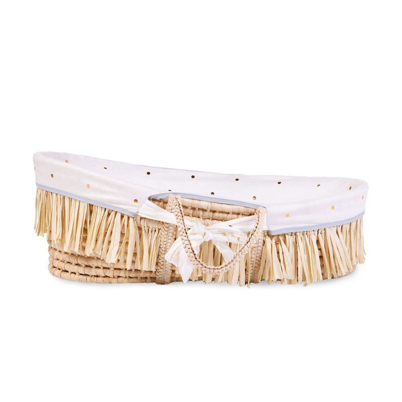Childhome Kosz mojżesza Boho z materacykiem + Pokrowiec Jersey Gold dots CHILDHOME