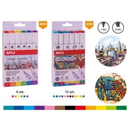 Apli Kids - Markery dwustronne Street Marker Apli - 6 kolorów