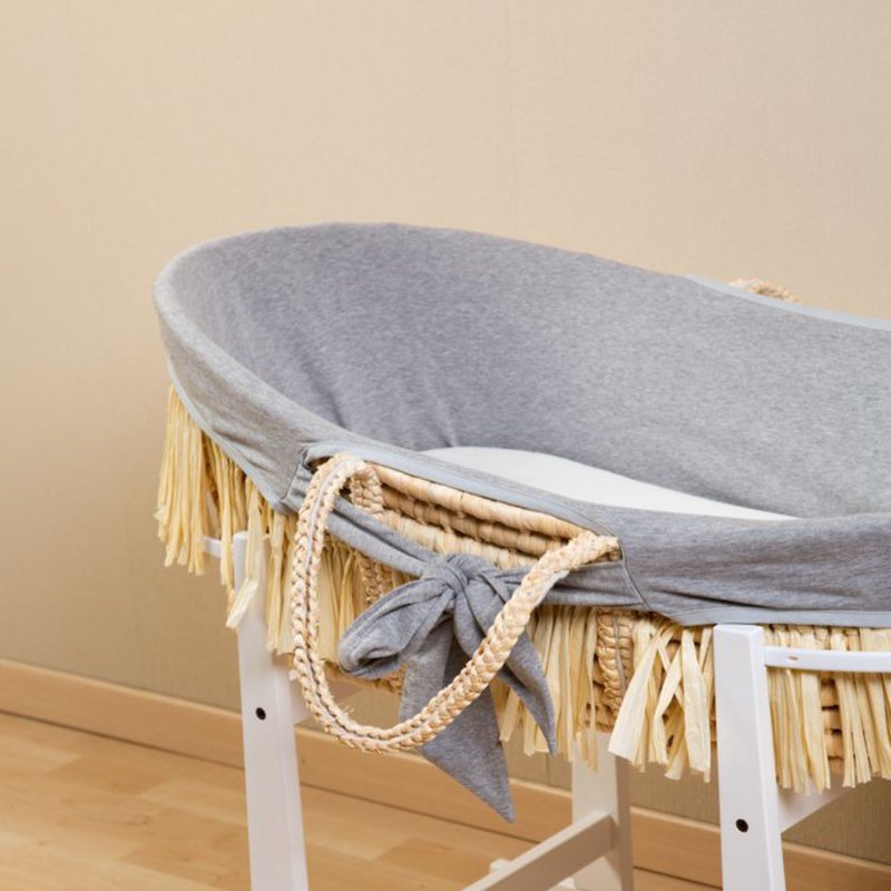 Childhome Kosz mojżesza Boho z materacykiem + Pokrowiec Jersey Grey CHILDHOME