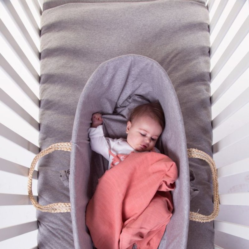 Childhome Kosz mojżesza Boho z materacykiem + Pokrowiec Jersey Grey CHILDHOME