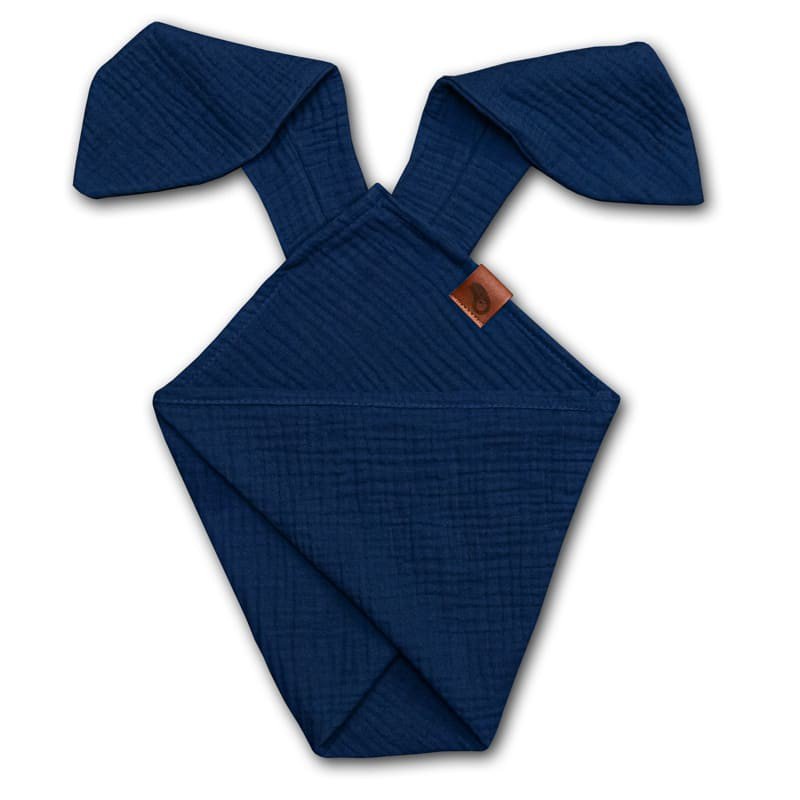 Hi Little One - Pieluszka dou dou uszami królika z organicznej BIO bawełny GOTS cozy muslin with ears 2in1 Navy