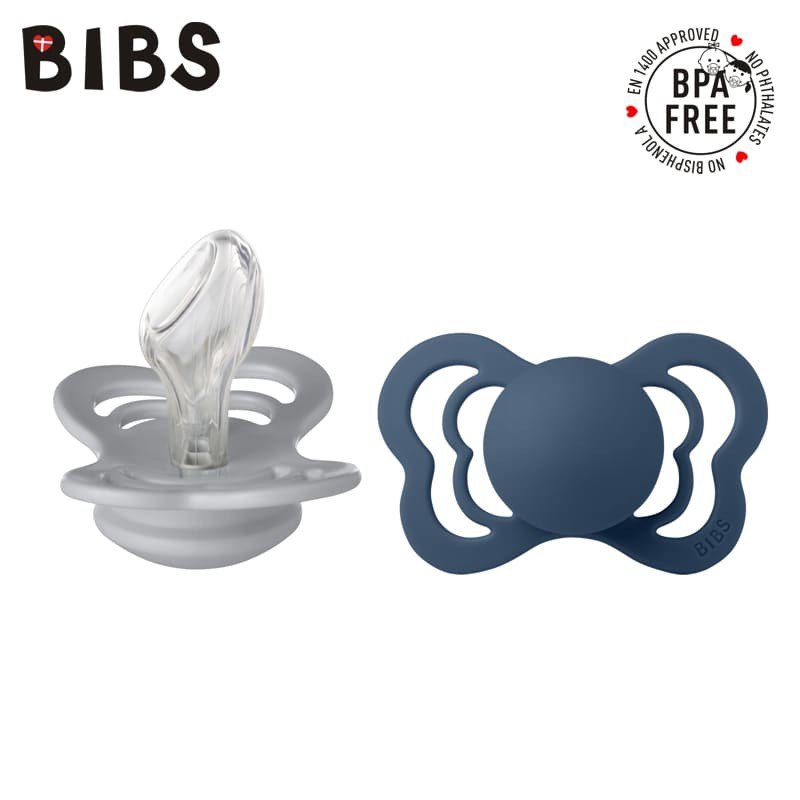 BIBS COUTURE 2-PACK CLOUD & STEEL BLUE M Smoczek Anatomiczny silikonowy