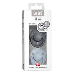 BIBS DE LUX ONE SIZE 2- PACK IRON & BABY BLUE Smoczek uspokajający silikonowy