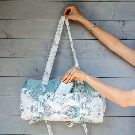 LA MILLOU - VELVET COLLECTION - KOC PICNIC Z KIESZONKĄ, MATA DO ZABAWY XL - BLUE CRANES - DENIM