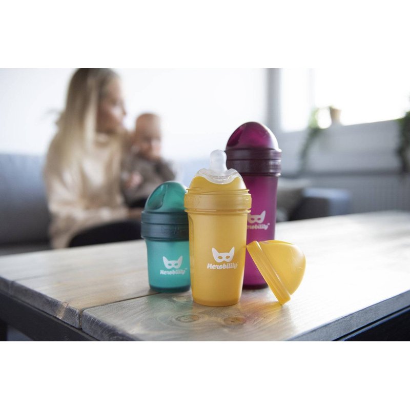 Herobility - butelka antykolkowa HeroBottle 140 ml, czarna + smoczek S (0 m+)