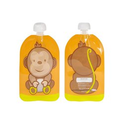 Fill n Squeeze - Saszetki wielorazowe z podwójnym zipem 6 szt., Wesoła Małpka, Fill'n Squeeze