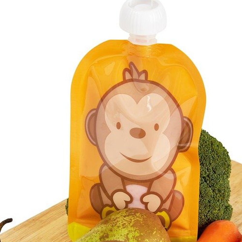 Fill n Squeeze - Saszetki wielorazowe z podwójnym zipem 6 szt., Wesoła Małpka, Fill'n Squeeze