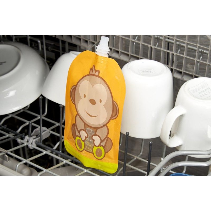 Fill n Squeeze - Saszetki wielorazowe z podwójnym zipem 6 szt., Wesoła Małpka, Fill'n Squeeze