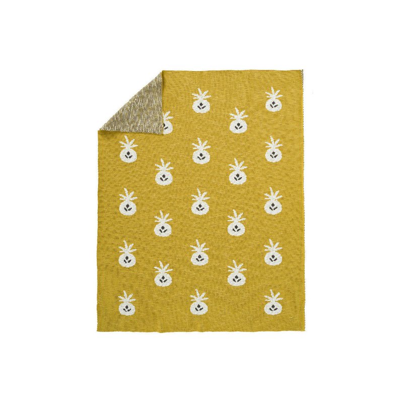 Fresk Tkany kocyk z bawełny organicznej 100 x 150 cm Ananas Mustard FRESK