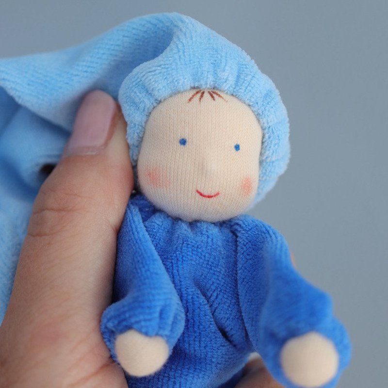 Laleczka mięciutka 0+, niebieska, Grimm's