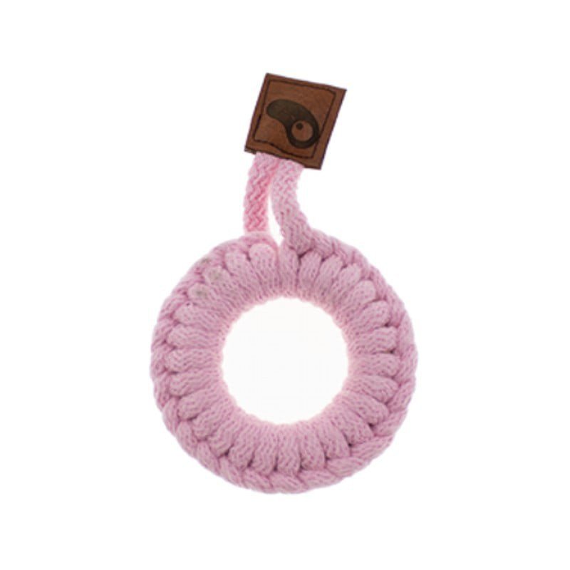 Hi Little One - gryzak sznurkowy Ring Teether wood and cotton Baby Pink Light