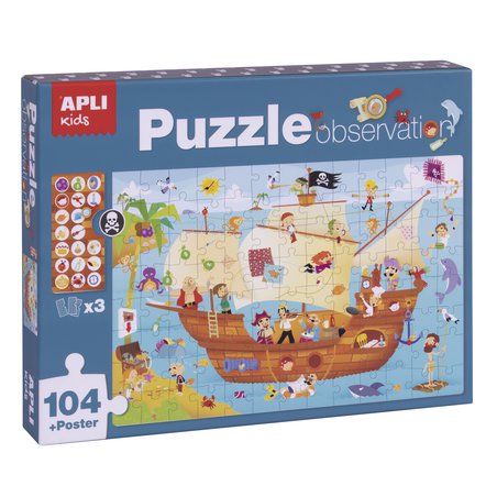 Puzzle obserwacyjne Apli Kids - Statek piratów 104 el.5+