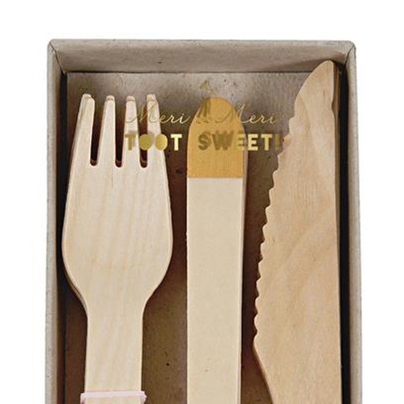 Meri Meri - Sztućce drewniane Złote