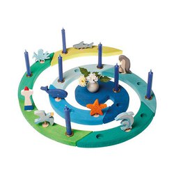 Drewniany Pierścień Urodzinowy, niebiesko-zielony, Grimm's