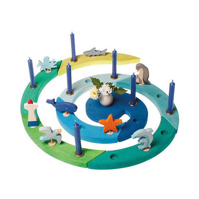 Drewniany Pierścień Urodzinowy, niebiesko-zielony, Grimm's