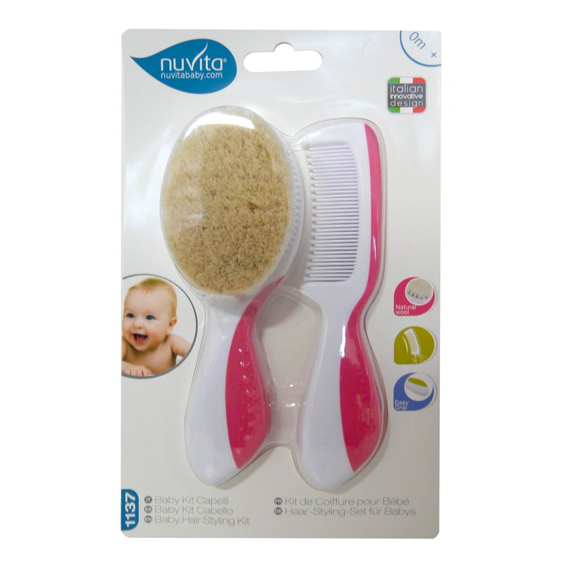 Nuvita, Zestaw pielęgnacyjny szczoteczka i grzebień PINK 1137 NUVITA
