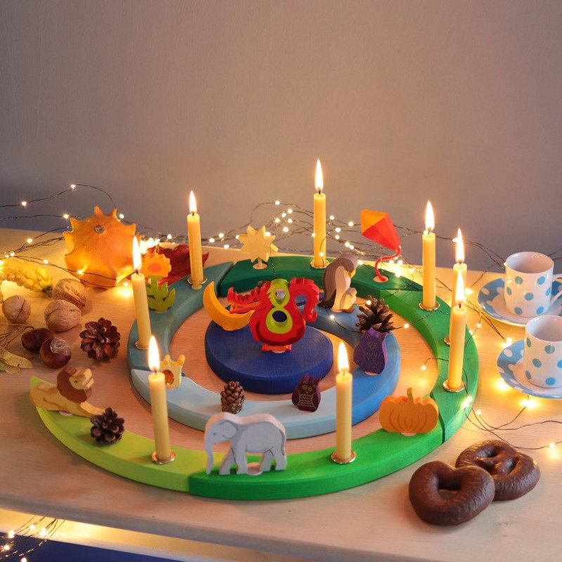 Drewniany Pierścień Urodzinowy, niebiesko-zielony, Grimm's