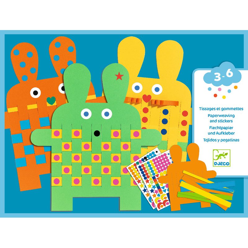 Djeco - Zestaw przeplatanka z naklejkami - 6 króliczków DJ8938