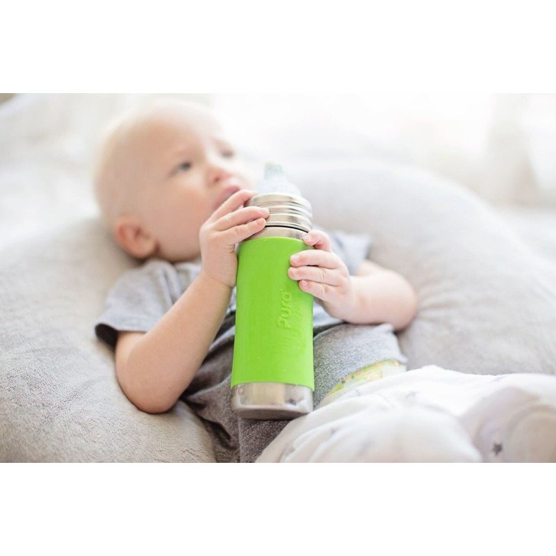 Termobutelka ze słomką i zieloną osłonką 260 ml, Pura Kiki