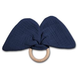 Hi Little One - szeleszczący gryzak Elephant muslin with wood teether Navy