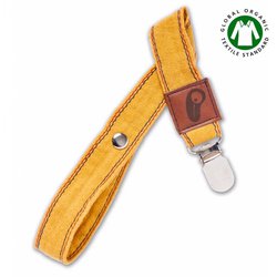 Hi Little One - Zawieszka do smoczka z organicznej BIO bawełny GOTS Muslin Pacifier holder Mustard