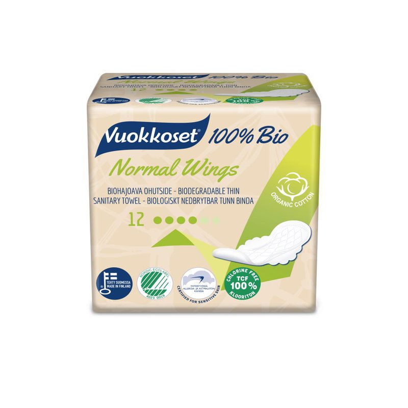 Vuokkoset, 100% BIO, Podpaski ze Skrzydełkami Normal, 12szt. VUOKKOSET