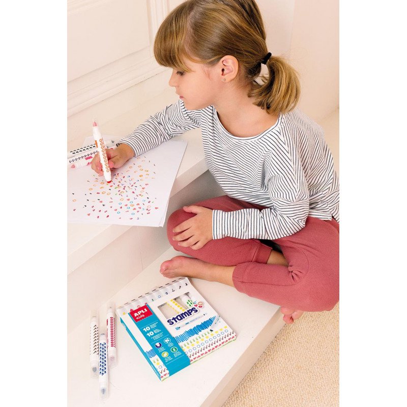 Flamastry ze stempelkami Apli Kids - 10 kolorów