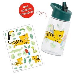A Little Lovely Company - Bidon transparentny ze składanym ustnikiem Tygrysek z naklejkami