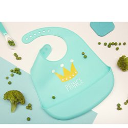 Śliniak silikonowy z kieszonką, niebieski, Kiokids