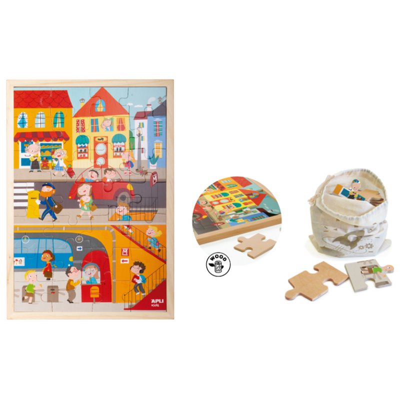 Drewniane puzzle w ramce Apli Kids - Miasto 4+