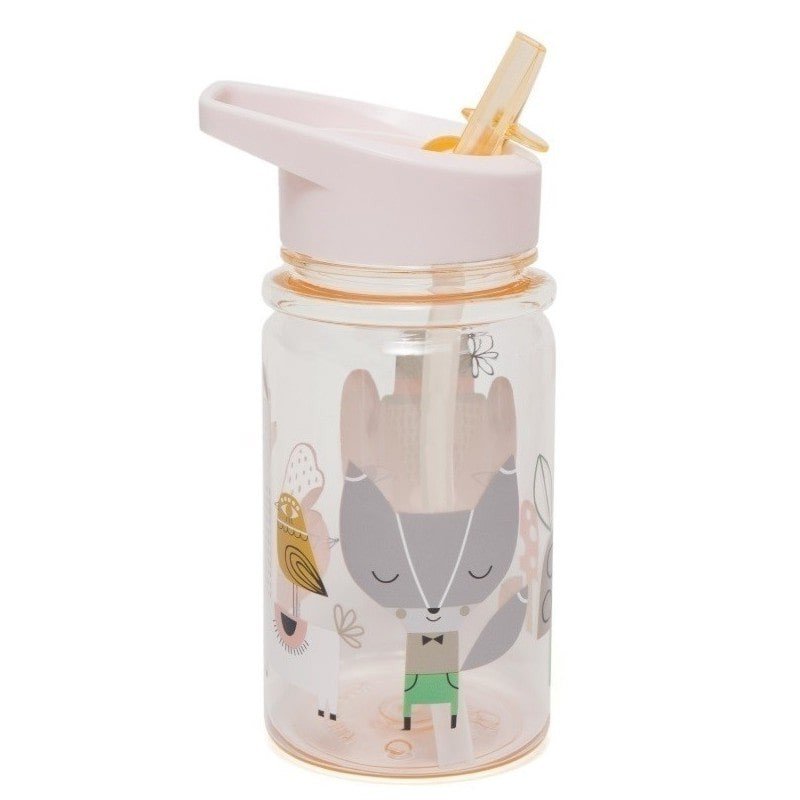 Petit Monkey - Bidon transparentny ze składanym ustnikiem Lama i Przyjaciele PEACH