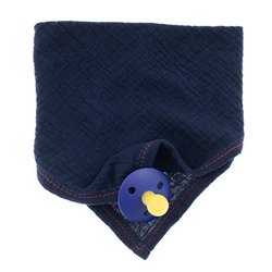 Hi Little One - Śliniak muślinowy bandana z zawieszką na smoczek muslin bandana bibs with pacifire holder Navy